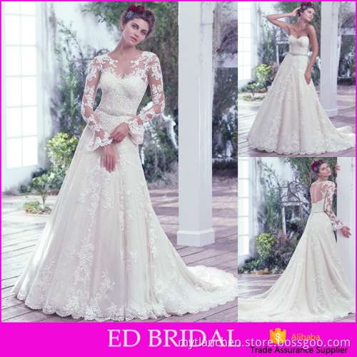 Princess Appliques Lace Detachable Top Long Sleeve Custom Made Bridal Dresses For A Prices